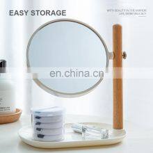 Manufacturer Wholesales 2 Face Desktop Vanity Mirror Bamboo With Plastic Makeup Mirror