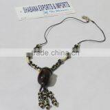 Handmade Bone Horn Charm Necklace Tribal Art Beaded Jewelry thumbnail-5