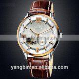 2015 Skeleton Mechanical Leather Band Mens Watches Made in China