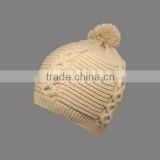 KNIT PATTERN CABLE BEANIE HAT WITH TOP BALL