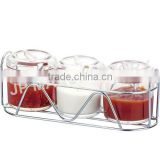 Wholesale Crystal clear 320ml three pieces Acrylic condiment pot set with stand 693