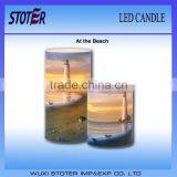 Cheap Led Candle With Beach Design Printed/customized Design/battery Operated Candle
