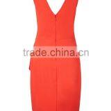 Women Sleeveless Pleated V Back Zip Shift Peach Pink Dress thumbnail-3