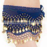 Top quality belly dance sash,128 coin white chiffon belly dance coin sash