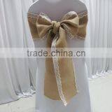 100% Natural Burlap Hessian Chair Sash With Lace Band at 2 Side for Rustic Wedding thumbnail-1