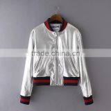 Guangzhou Wholesale Ladies Shiny Foil Jacket Fashion Design Women Bomber Jacket thumbnail-4