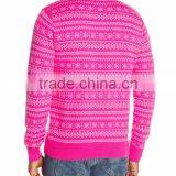 Men Pink Sweater Sitting Santa Claus Pattern Christmas Sweater Ugly thumbnail-2