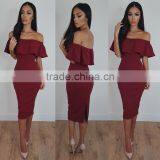 Zm50232b Europe Hot Sell Women Clothes off Shoulder Lady Sexy Dress thumbnail-2
