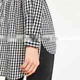 2017 OEM Spring Long Sleeves Babydoll Gingham Shirt With Flounce Uneven Hem thumbnail-5
