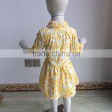 XF-207 Summer Fashion Baby Girl Boutique Clothing Yellow Girls Dress With Button thumbnail-2