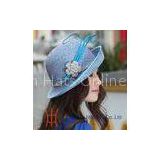 Accessories Satin Dress Womens church Hats with Blue Feather Bar Brooch , 100% Wool