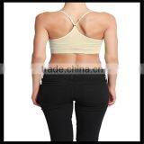 Seamless Cross Strap Back SPORTS BRA TANK TOP Stretch Bandeau Cami Beige Color thumbnail-2