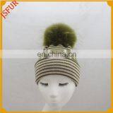 Hot Sale Ribbed Wool Knitted Beanie Bobble Winter Hat thumbnail-2