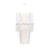 Dropshipping Clothing Sexy Long Sleeve Off Shoulder Lace Midi Bodycon Bandge Party Dress for Women thumbnail-5