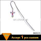 Colorful Religious Cross Charm Imitation Silver Plating Metal Bookmark