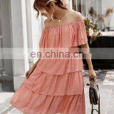 2020 New Arrivals Lady Off Shoulder Casual Sleeveless Dresses Women Cotton Cake Summer Dress thumbnail-3