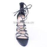 Mixed Snakeskin Upper High Heel Lady Lace up Gladiator Sandals With Back Zipper thumbnail-3