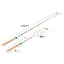 Professional Telescopic BBQ Fork Marshmallow Roasting Sticks Barbecue Forks With Wooden Handle thumbnail-5