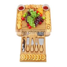 Bamboo Wooden Charcuterie Cheese Board Knife Set Platter With Slide-Out Drawers