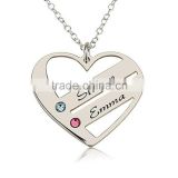 Stainless Steel Love Pendant Heart Necklace with Birthstones Custom Made with Any Names