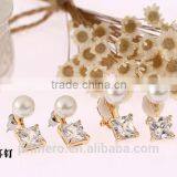 Gorgeous Design Pearl Top Quality Cubic Zirconia Bridal Dangle No Hole Earring thumbnail-4