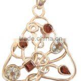 Sterling Silver Blue Topaz & Garnets Pendant , Semiprecious Pendant K1202 thumbnail-1