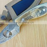 A BRILIANT WIRE CUT EAGLE SHAPE WITH CAMEL BONE HANDLE DAMASCUS HUNTING/FIGHTING KNIFE