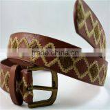 Manufacturer Antique Brass Buckle Geometric Embroidered pu Leather Belt for Women thumbnail-3