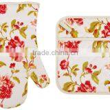 2015 HIGH QUALITY NEW DESIGN PRINTING FLOWERS AND PLANTS COTTON (OVEN MITT& POT HOLDER) KITCHEN SET MK-1502&1506