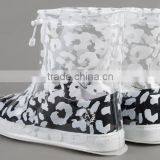 With White Flower Printing Transparent Plastic Shoes Cover thumbnail-4