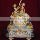 Vintage Art Decorated Ceramic Enamel Table Clock, Ornate Angel Playing Instrument Gilt and Turquoise Desk Clock thumbnail-3