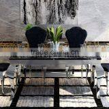 Wholesale Black Marble Dining Table With Mirror Silver Stainless Steel Legs thumbnail-5