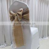 100% Natural Burlap Hessian Chair Sash With Lace Band at 2 Side for Rustic Wedding thumbnail-3