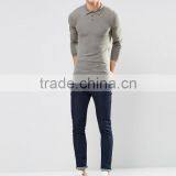 Custom Long Sleeve Three Button Placket Men's 100% Cotton 200gsm Lightweight Knit Casual Tight Slim Fit Grey Polo Shirt thumbnail-4