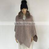 Heavy Knit Shawl With Fur Collar and Button thumbnail-2