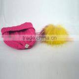 Myfur Rose Color Girls Winter Wool Hat With Removable Raccoon Fur Pom Pom thumbnail-6