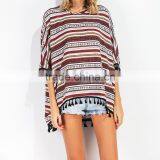2017 Tassel Loose Striped Summer Ladies Short Sleeve thumbnail-2