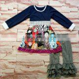 Halloween Fashion Print Suit Baby Girl Chevron Clothing Sets With Ruffle Boutique Clothing thumbnail-1