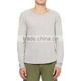 Plain Jersey Henley Organic Cotton Heather Long Sleeve T-shirt T857 Overseas t Shirts Wholesale thumbnail-1