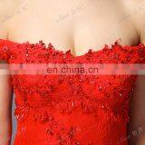 Real Off The Shoulder Lace Appliqued Fishtail Red Sexy Evening Dress Formal thumbnail-2