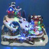 Polyresin Christmas Decoration 11''Led Toy Shop With Rotating Figurines, Eight Songs Music thumbnail-3
