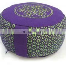 Side Printed and Top Embroidered Organic Cotton Canvas Fabric Buckwheat Hull Filled Zafu Cushions
