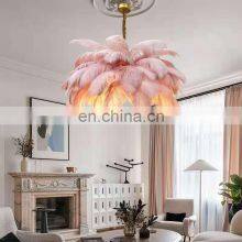 Home Decoration Modern Nordic Copper Chandelier Lighting Living Room Lamp Ostrich Feather Bedroom Pendant Lights thumbnail-3