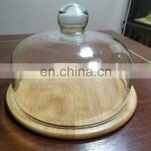 Flat Round Bamboo Cake Serving Plate Wood Dessert Stand Cheese Display With Dome Lid thumbnail-5