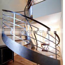 Luxury Black Steel Structure Bend Glass Railing Curved Staircase With Stainless Steel Guardrail With Close for Villa