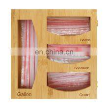 Wall Mount Bamboo Ziplock Bag Storage Organizer And Dispenser Drawer Bamboo Ziplock Bag Organizer For Kitchen With Lock thumbnail-1