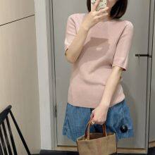 Standard Round-neck Knitted Cashmere T-shirt Pink 2025 Autumn New Product thumbnail-2