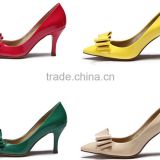 Pointed Toe Women Heels! Genuine Leather Bow Pump Shoes Woman Heels! Stiletto Heels Lady Shoes