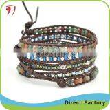 Blue Turquiose And Glow Glitterings 5 Wrap On Dark Blue Real Leather Bracelet thumbnail-3