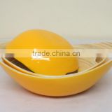 eco-friendly bamboo bowl with handle for salad, lacquered bamboo bowl for salad, natural inside, color outside